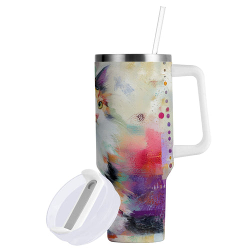 30 oz Insulated Stainless Steel Tumbler Double Wall Stainless Steel Tumbler with 2-Way Drinking Charming Hairy Cat - 7DUD