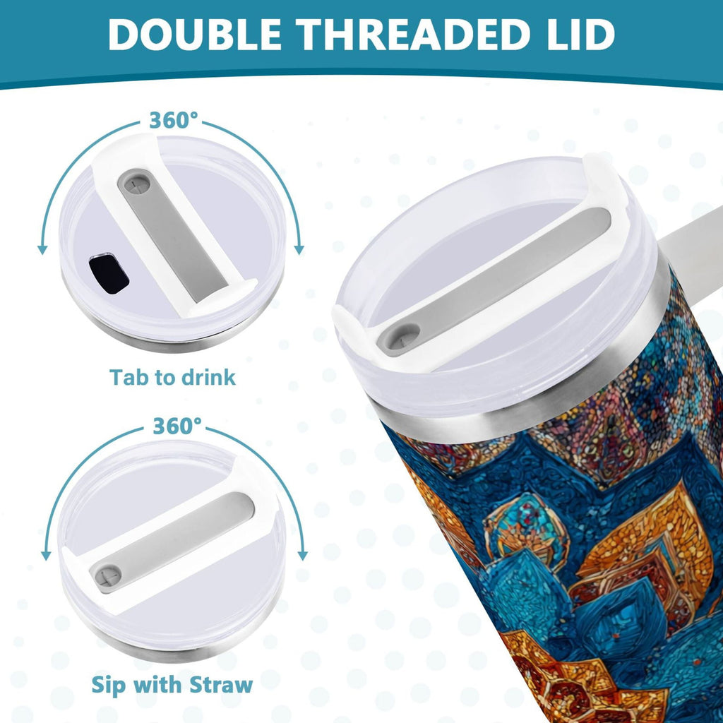 40 oz Insulated Stainless Steel Tumbler Double Wall Stainless Steel Tumbler with 2-Way Drinking Intricate Geometric Shapes - VB5O