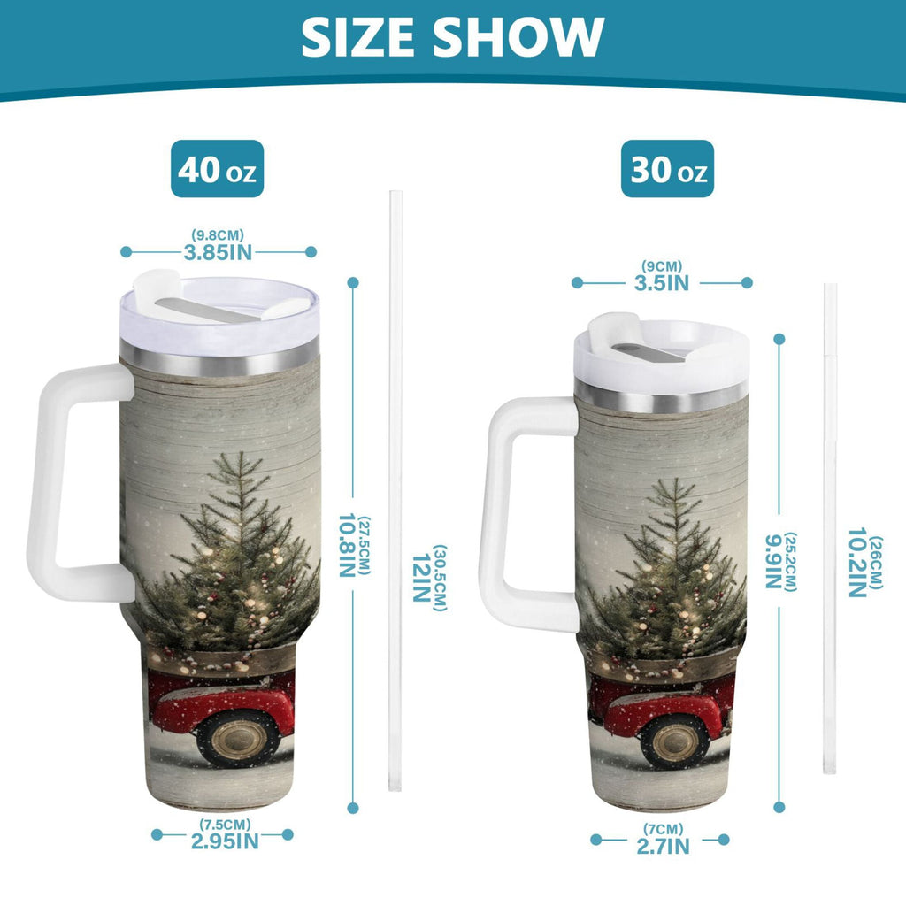 40 oz Insulated Stainless Steel Tumbler Double Wall Stainless Steel Tumbler with 2-Way Drinking Vintage Red Truck - K82S