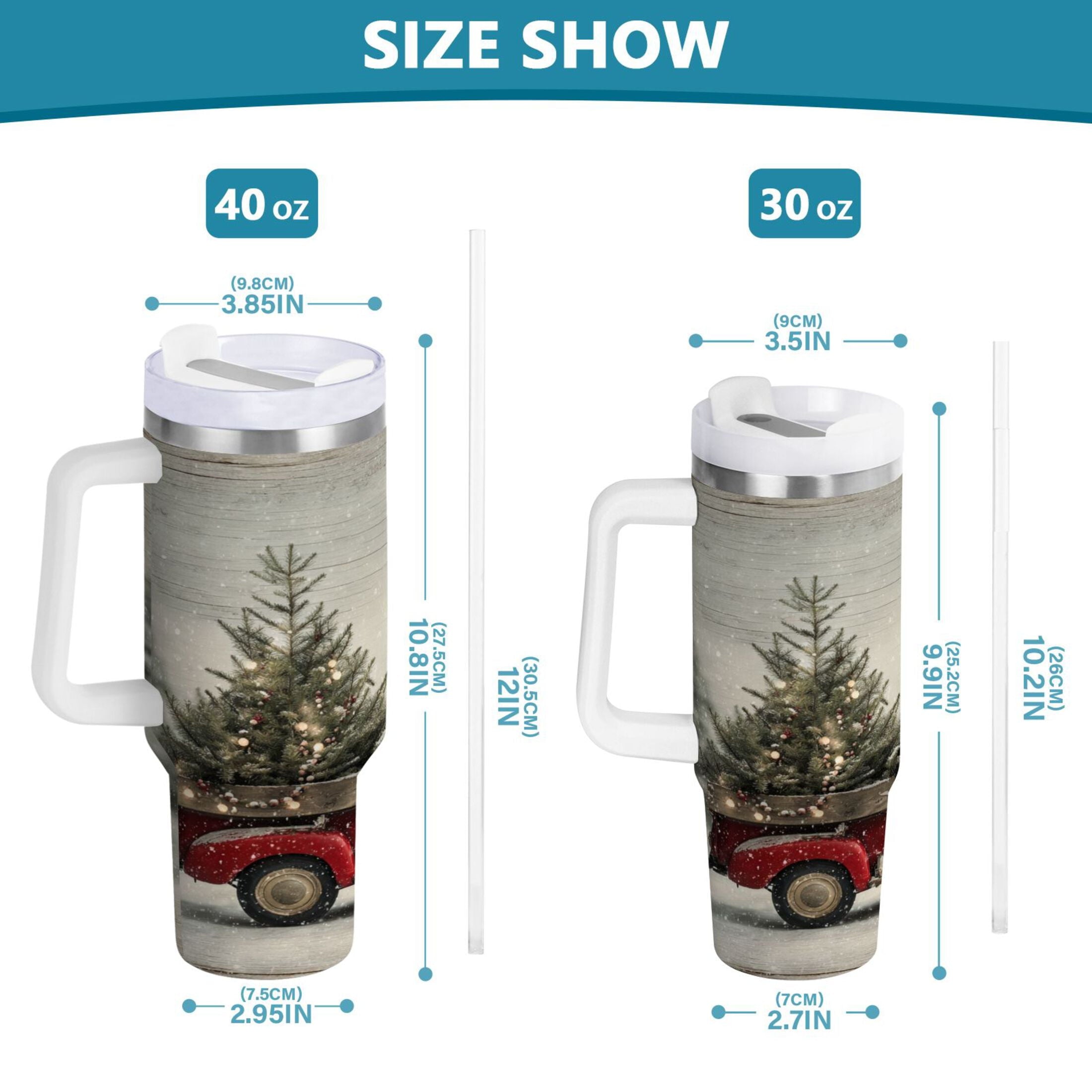 40 oz Insulated Stainless Steel Tumbler Double Wall Stainless Steel Tumbler with 2-Way Drinking Vintage Red Truck - K82S