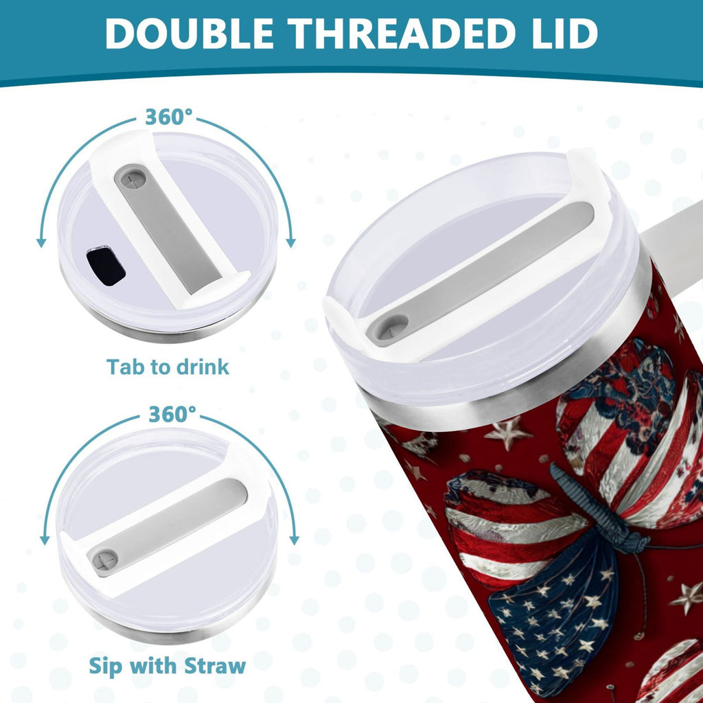 40 oz Insulated Stainless Steel Tumbler Double Wall Stainless Steel Tumbler with 2-Way Drinking Butterfly with National Flag - KPA9