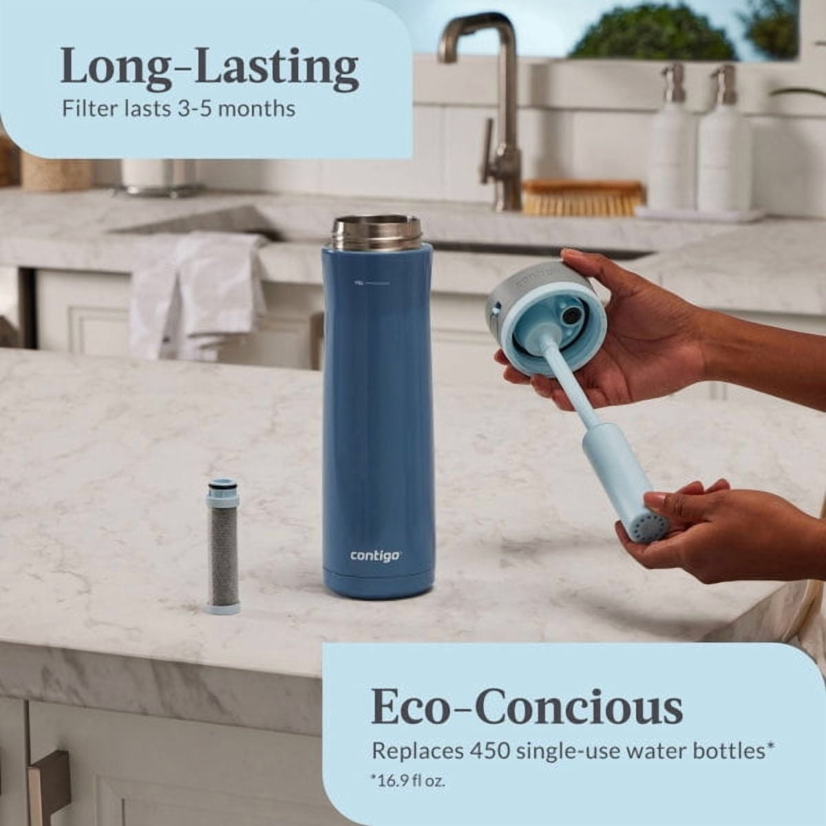 Contigo 24 oz. Wells Chill Stainless Steel Filter Bottle w/ Filters - Dark Ice - EGQT