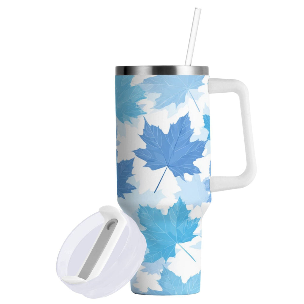 30 oz Insulated Stainless Steel Tumbler Double Wall Stainless Steel Tumbler with 2-Way Drinking Light Blue Maple Leaves - 6OGE