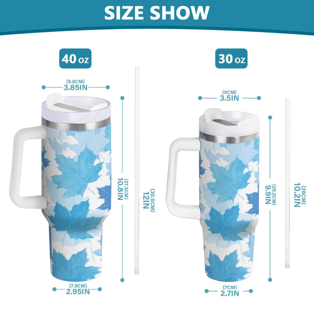 30 oz Insulated Stainless Steel Tumbler Double Wall Stainless Steel Tumbler with 2-Way Drinking Light Blue Maple Leaves - 6OGE