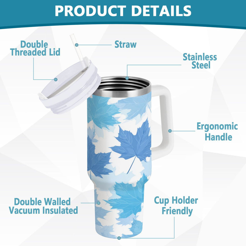 30 oz Insulated Stainless Steel Tumbler Double Wall Stainless Steel Tumbler with 2-Way Drinking Light Blue Maple Leaves - 6OGE