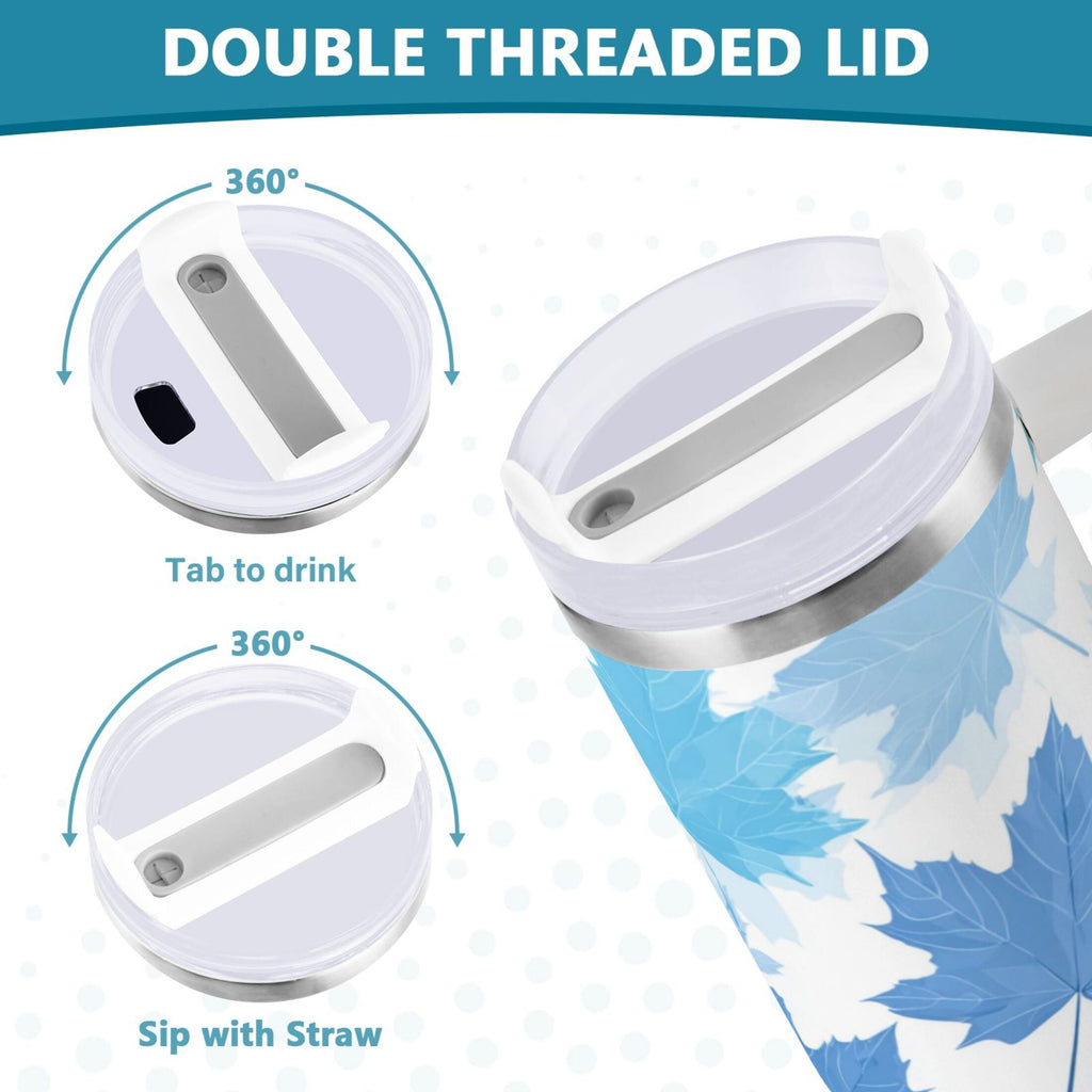 30 oz Insulated Stainless Steel Tumbler Double Wall Stainless Steel Tumbler with 2-Way Drinking Light Blue Maple Leaves - 6OGE