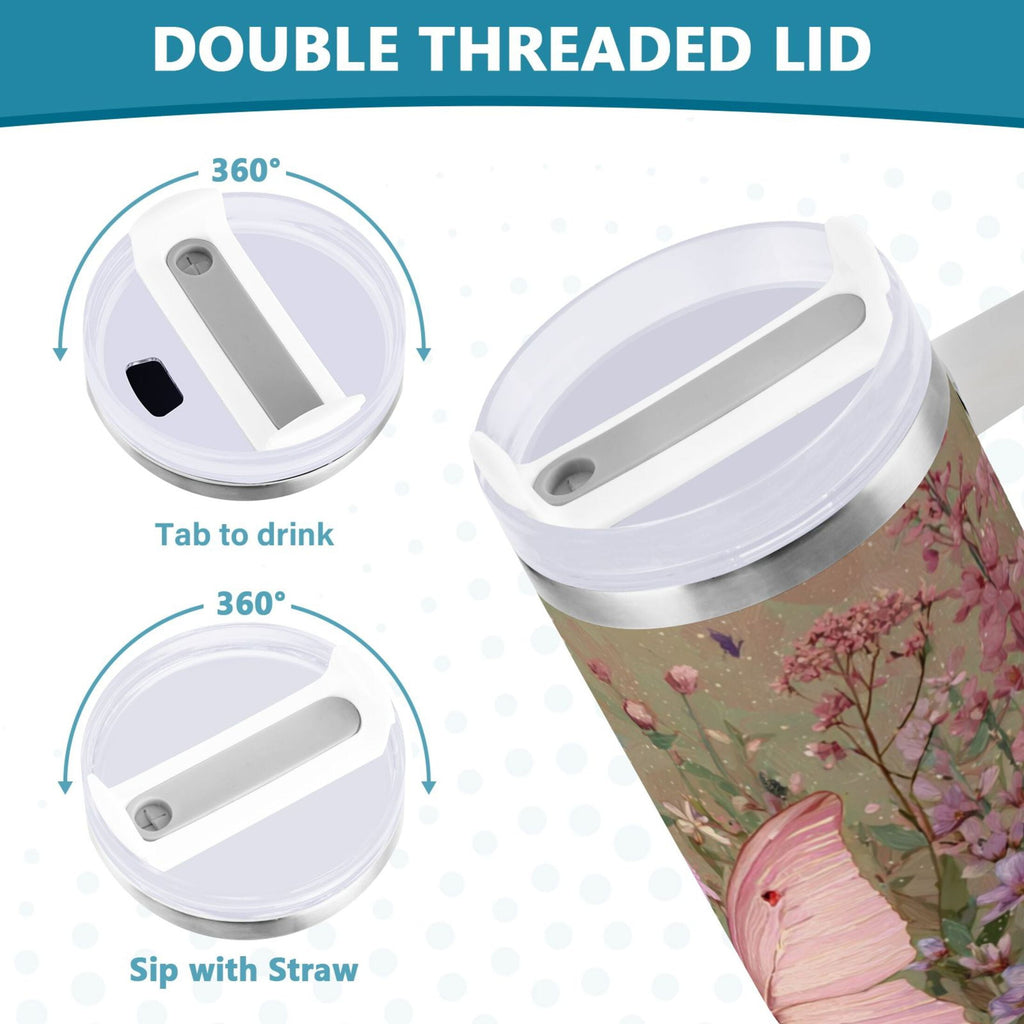30 oz Insulated Stainless Steel Tumbler Double Wall Stainless Steel Tumbler with 2-Way Drinking Delicate Butterfly - 1QYP