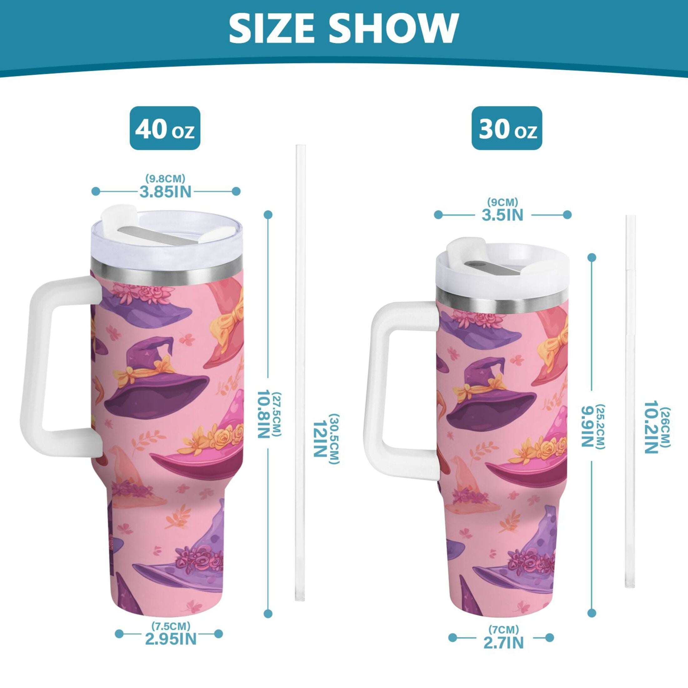 30 oz Insulated Stainless Steel Tumbler Double Wall Stainless Steel Tumbler with 2-Way Drinking Colorful Hat Pattern - 0YRI
