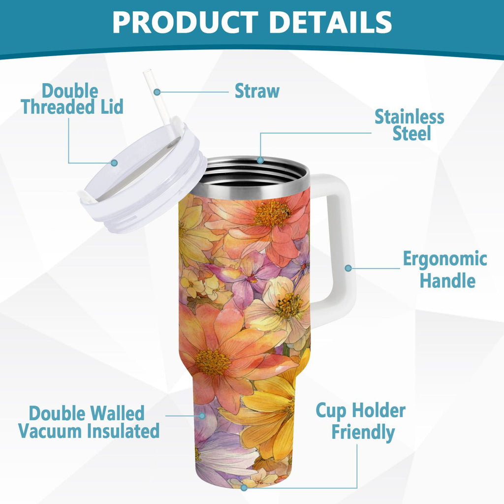 30 oz Insulated Stainless Steel Tumbler Double Wall Stainless Steel Tumbler with 2-Way Drinking Summer Blossoms - GMHN
