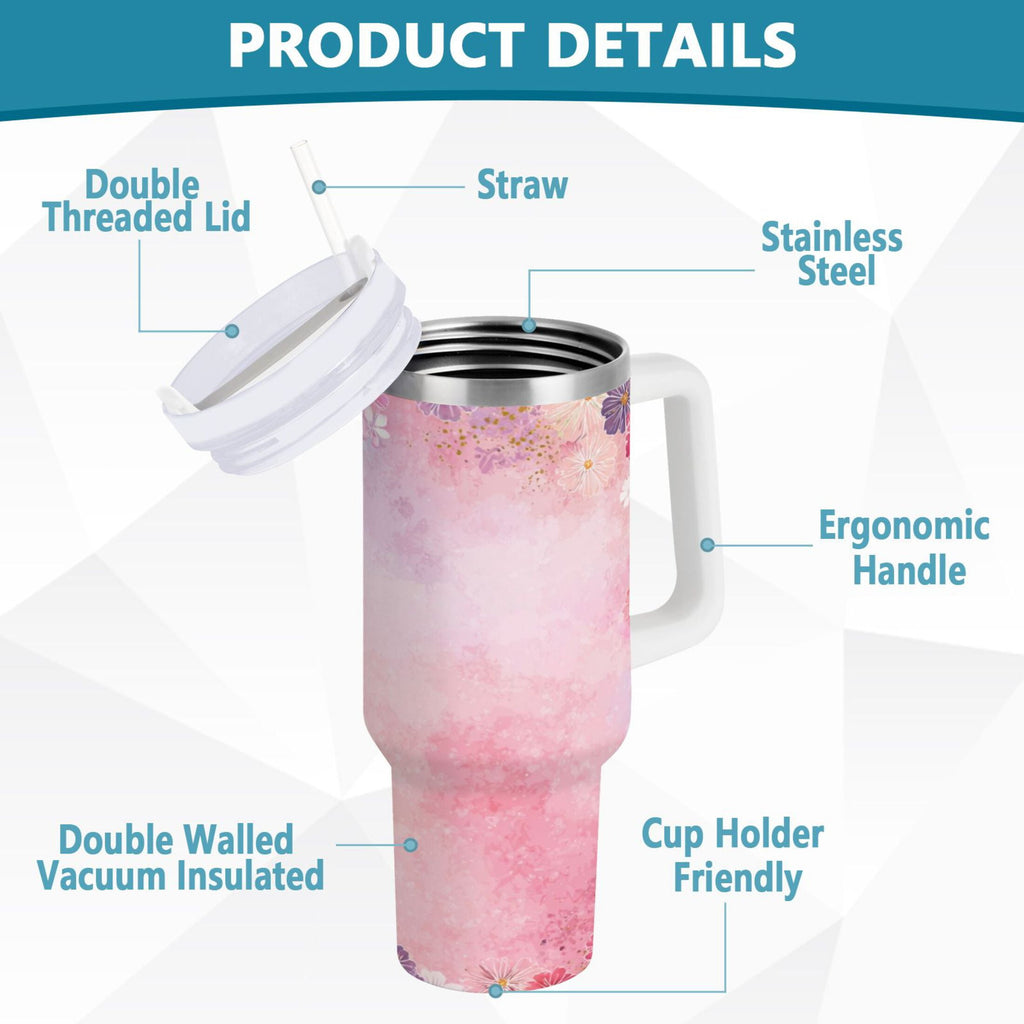 30 oz Insulated Stainless Steel Tumbler Double Wall Stainless Steel Tumbler with 2-Way Drinking Colorful Pastel Floral Pattern - CA88