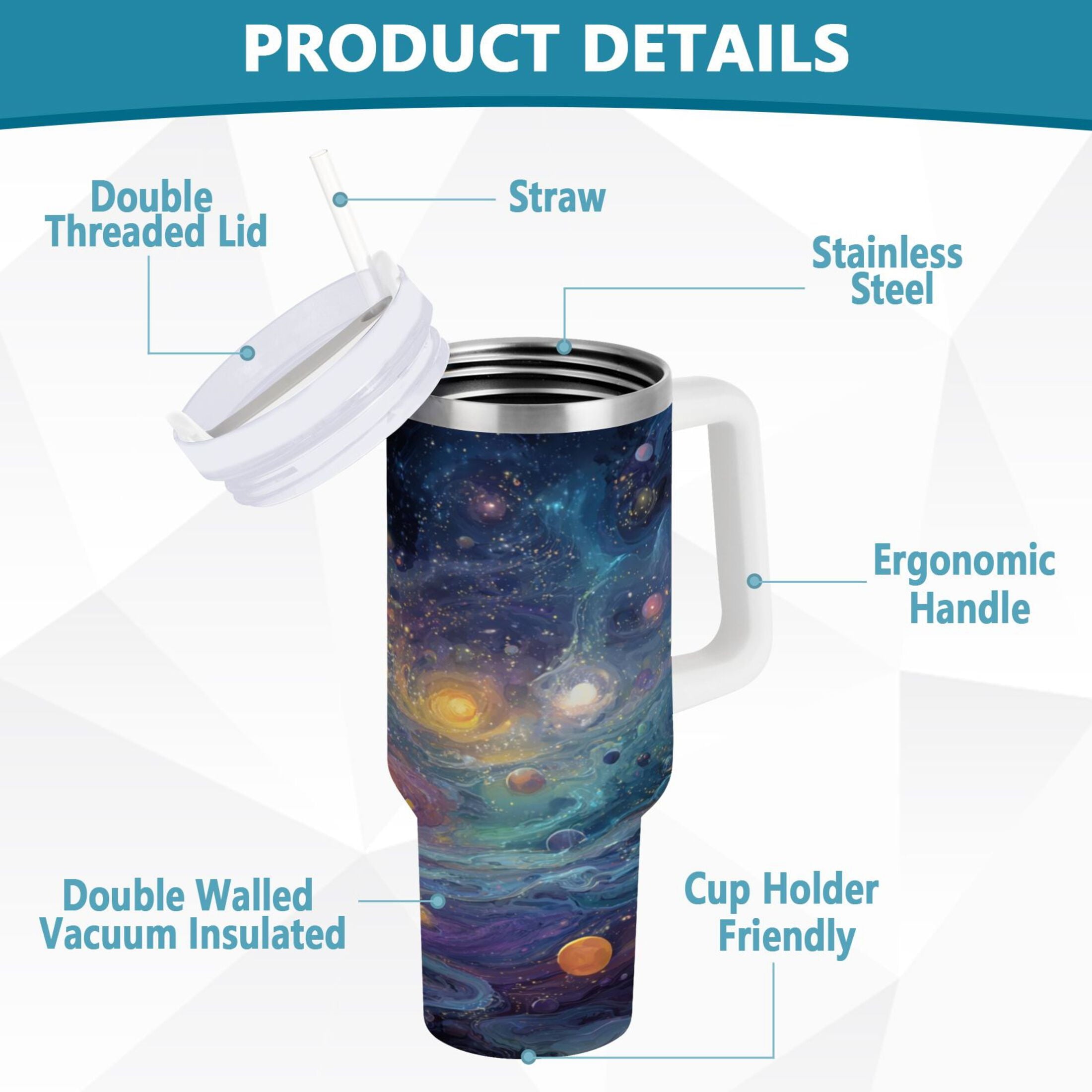 30 oz Insulated Stainless Steel Tumbler Double Wall Stainless Steel Tumbler with 2-Way Drinking Vibrant and Colorful Universe - ACXD