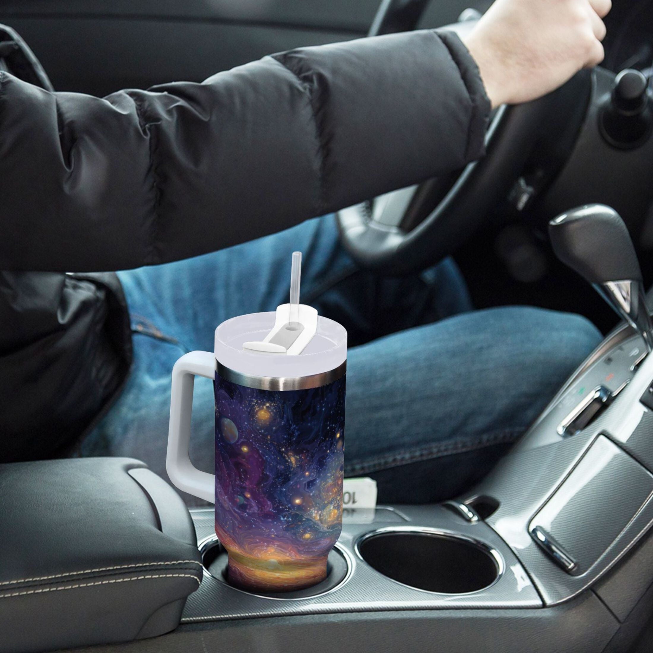 30 oz Insulated Stainless Steel Tumbler Double Wall Stainless Steel Tumbler with 2-Way Drinking Vibrant and Colorful Universe - ACXD