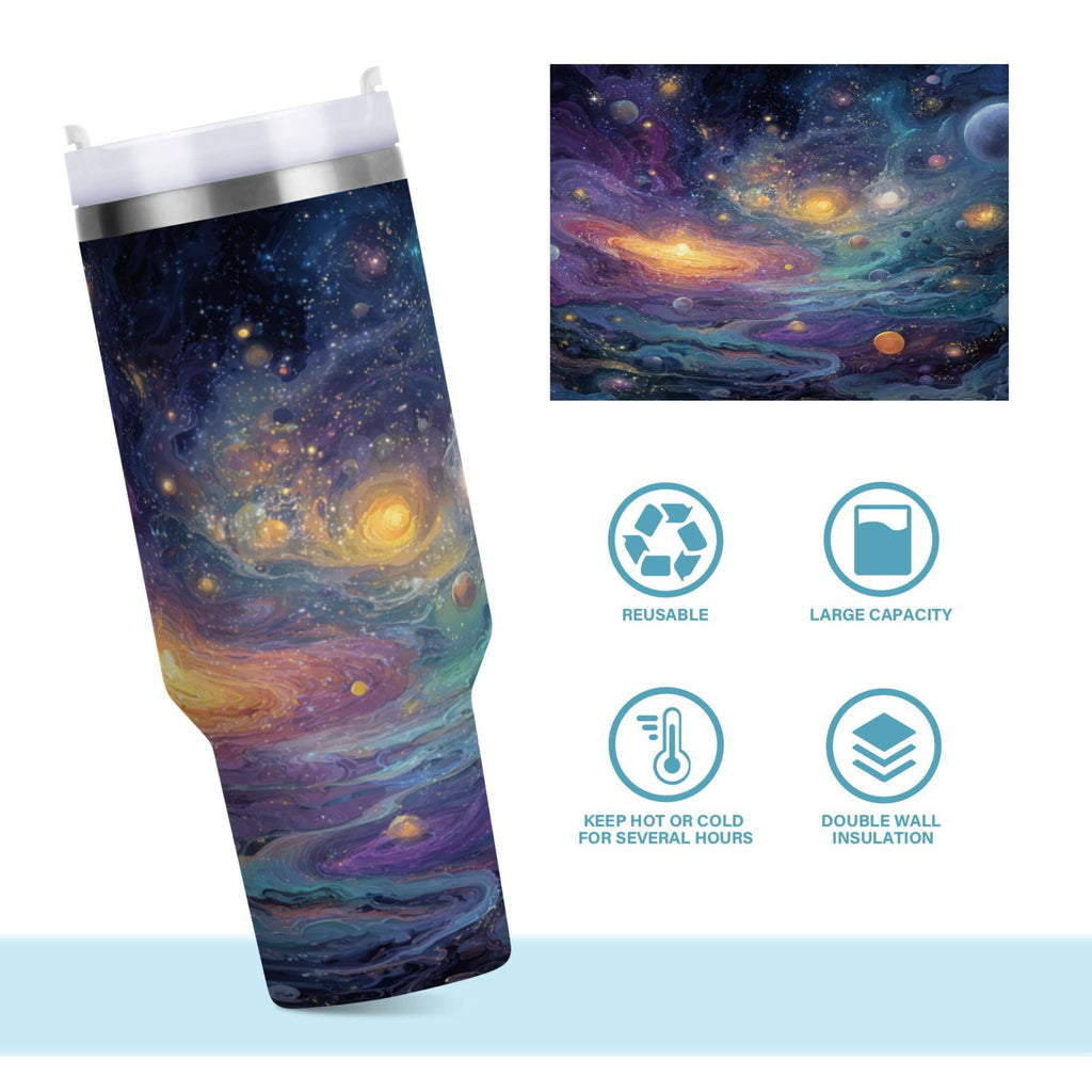 30 oz Insulated Stainless Steel Tumbler Double Wall Stainless Steel Tumbler with 2-Way Drinking Vibrant and Colorful Universe - ACXD