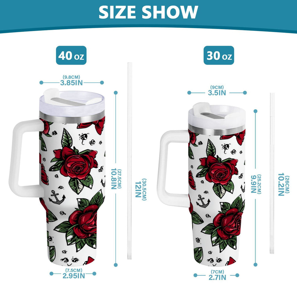 40 oz Insulated Stainless Steel Tumbler Double Wall Stainless Steel Tumbler with 2-Way Drinking Red Roses and Cherries - 27II