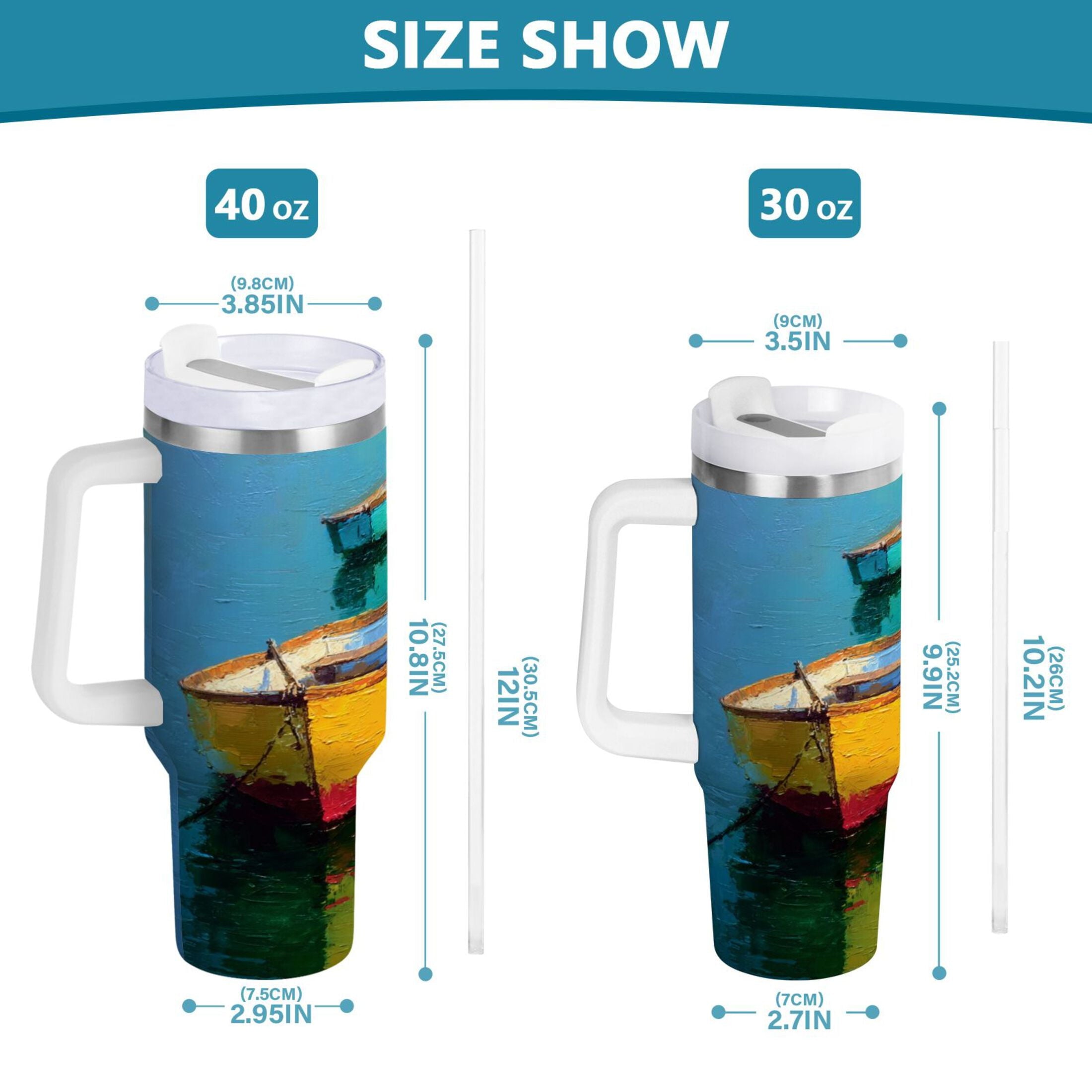 30 oz Insulated Stainless Steel Tumbler Double Wall Stainless Steel Tumbler with 2-Way Drinking Colorful Row Boats - OQ7U
