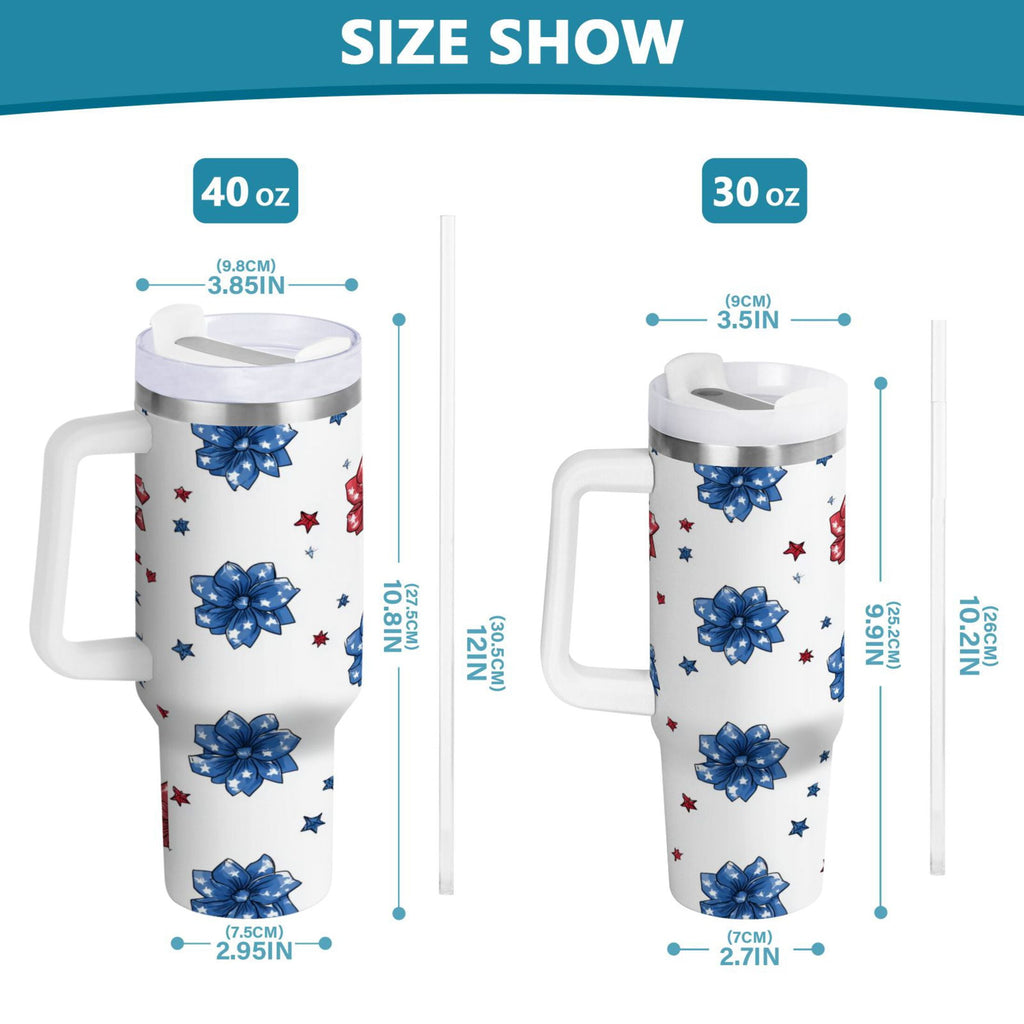 40 oz Insulated Stainless Steel Tumbler Double Wall Stainless Steel Tumbler with 2-Way Drinking Stars and Stripes Puttern Flower - 209D