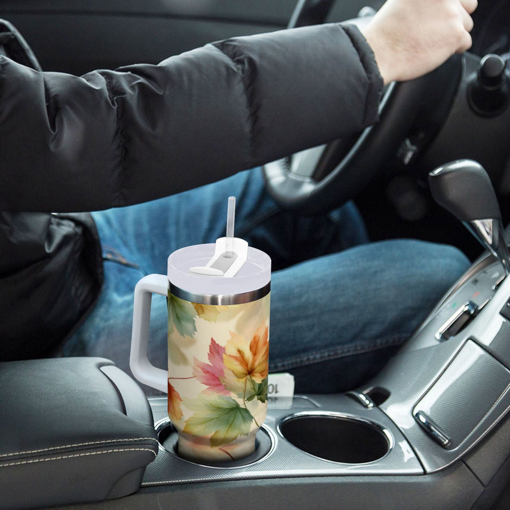 40 oz Insulated Stainless Steel Tumbler Double Wall Stainless Steel Tumbler with 2-Way Drinking Watercolor Maple Leaves Pattern - 9E9C