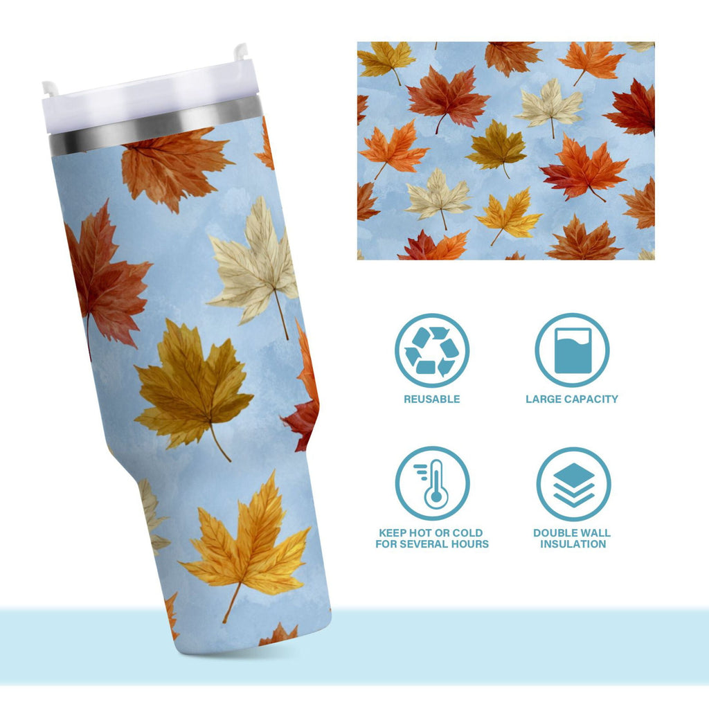 30 oz Insulated Stainless Steel Tumbler Double Wall Stainless Steel Tumbler with 2-Way Drinking Autumn Maple Leaves - T6RN