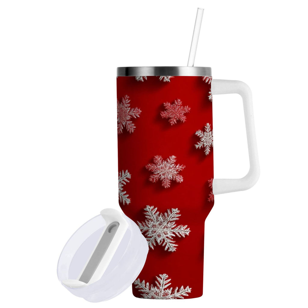 30 oz Insulated Stainless Steel Tumbler Double Wall Stainless Steel Tumbler with 2-Way Drinking Red and White Snowflakes - X70U