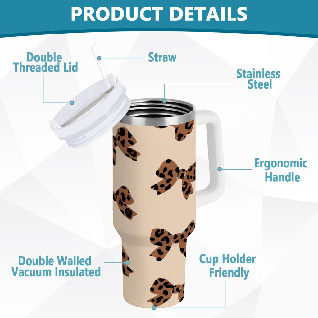 30 oz Insulated Stainless Steel Tumbler Double Wall Stainless Steel Tumbler with 2-Way Drinking Cute Brown Bow - C1BJ