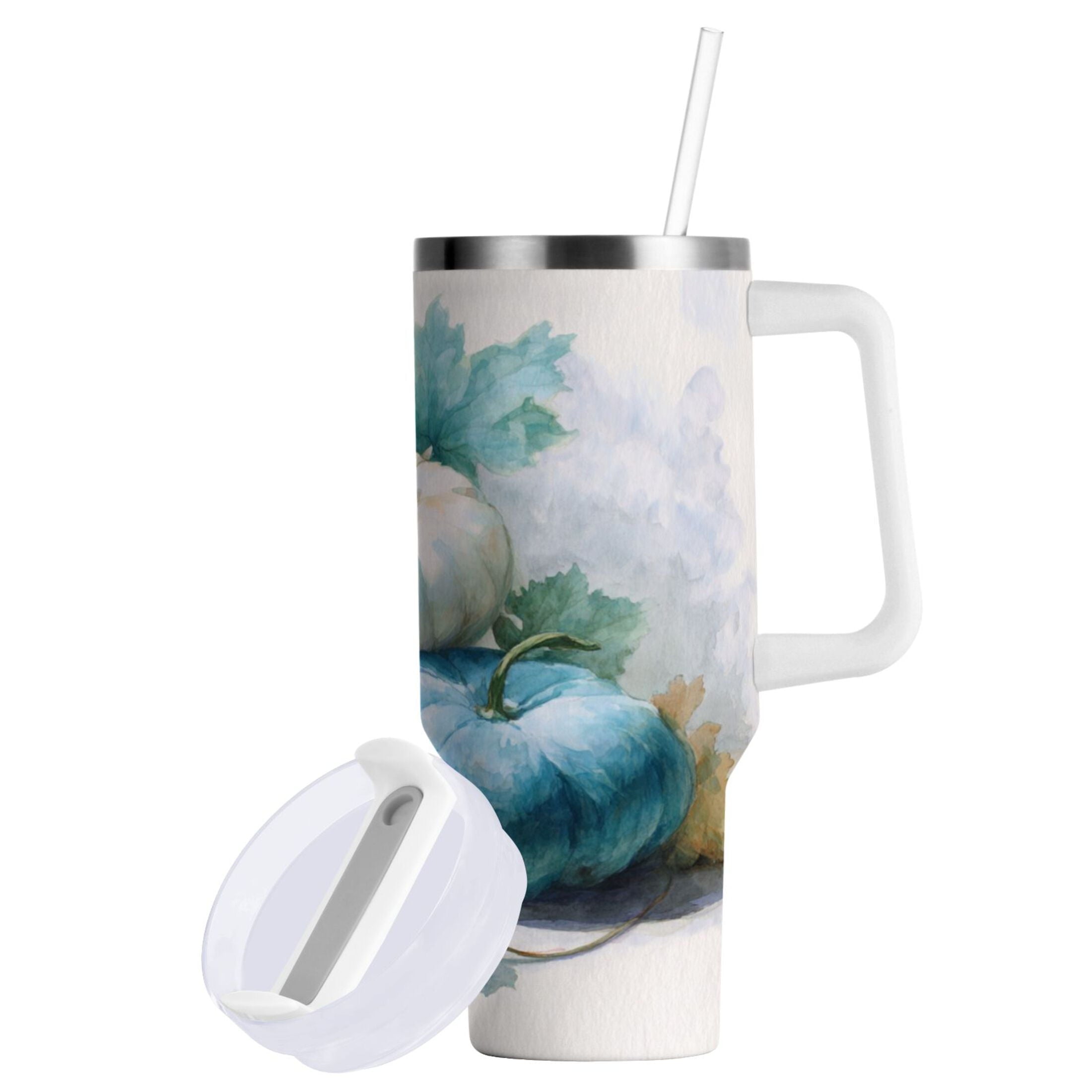40 oz Insulated Stainless Steel Tumbler Double Wall Stainless Steel Tumbler with 2-Way Drinking Watercolor Pumpkins and Leaves - MQ2N