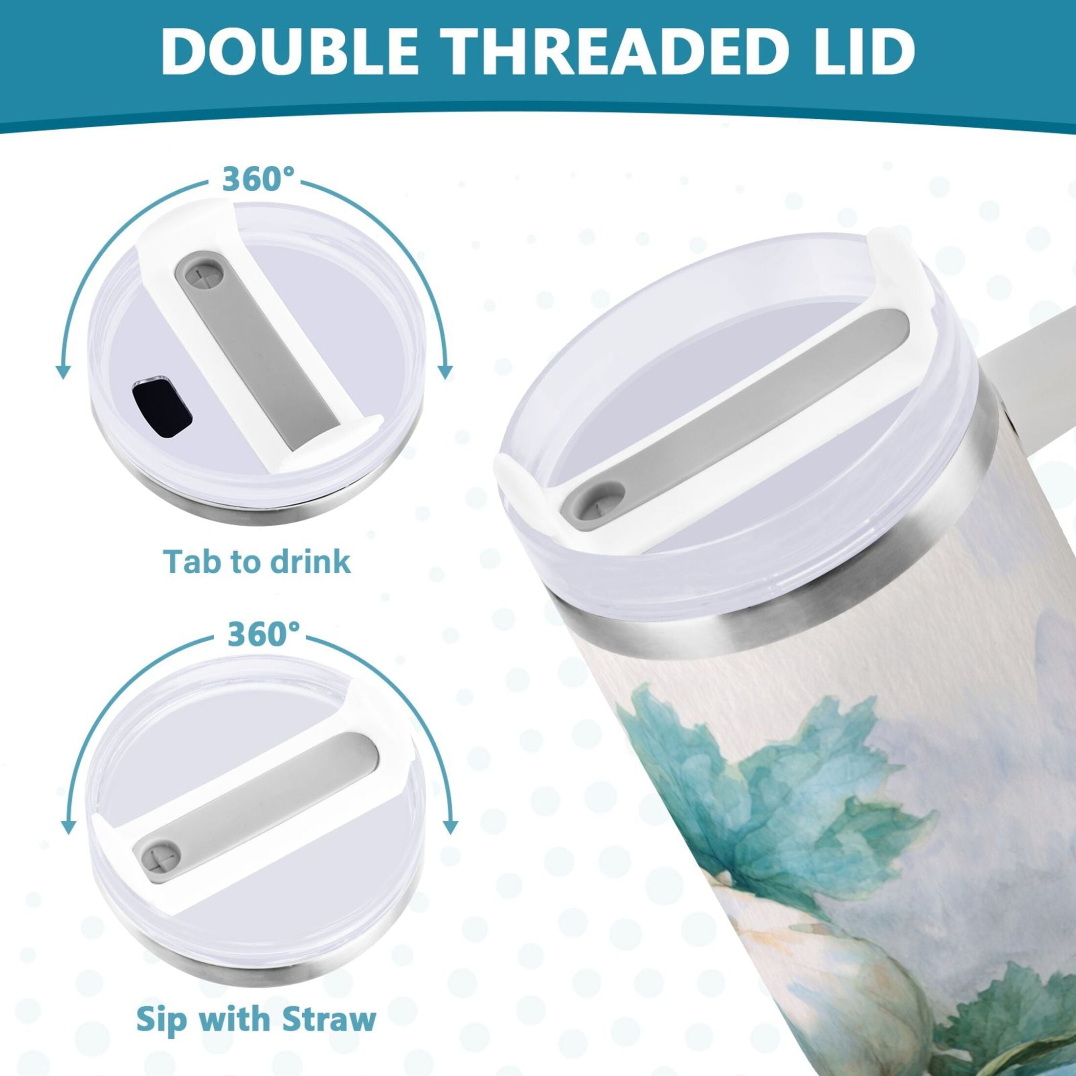 40 oz Insulated Stainless Steel Tumbler Double Wall Stainless Steel Tumbler with 2-Way Drinking Watercolor Pumpkins and Leaves - MQ2N