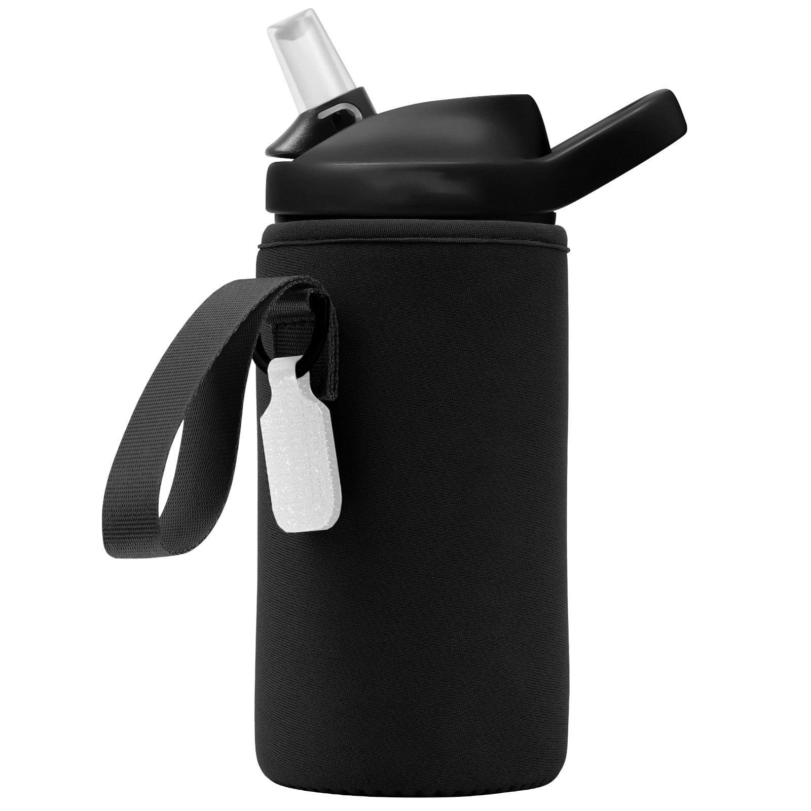 Linkidea Water Bottle Sleeve Compatible with CamelBak Eddy+ Tritan 14oz, Steel 12oz Kids Bottle, Waterbottle Holder Bag with Name Tag, Black - HIBB