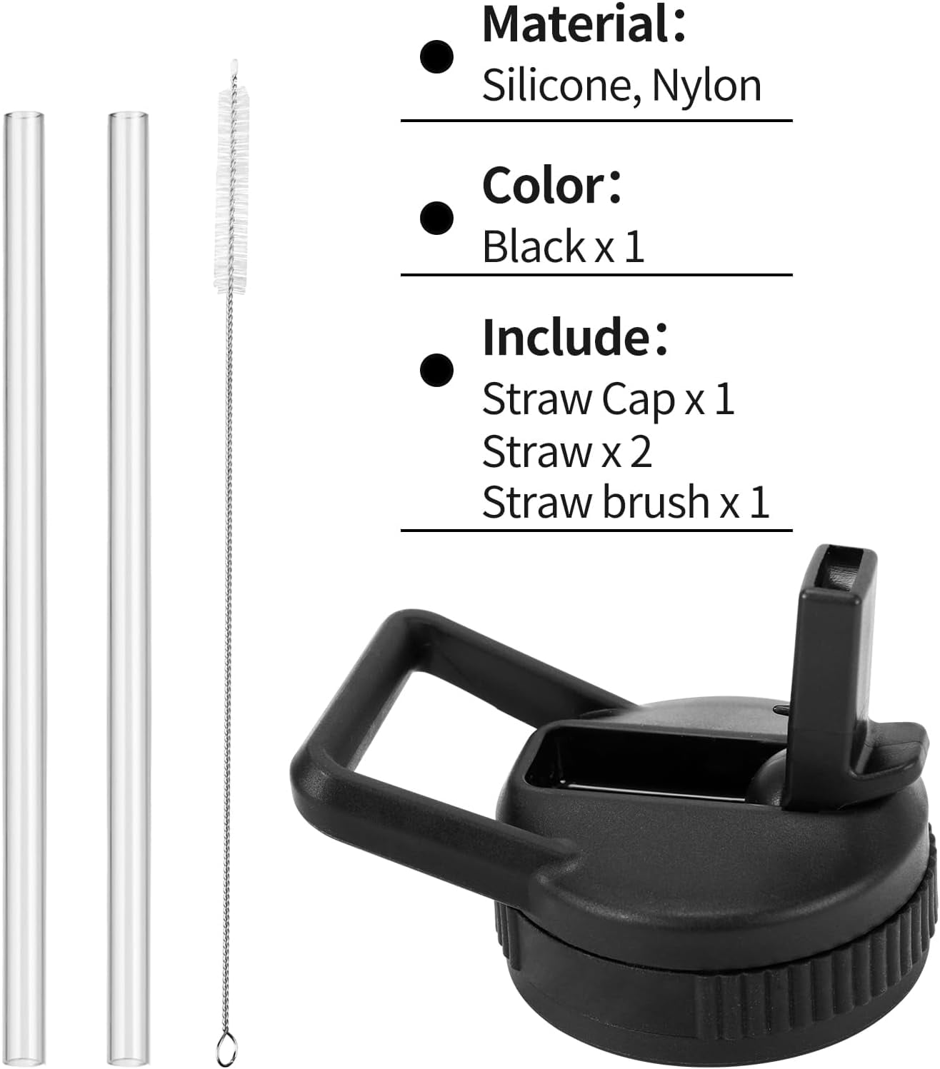 Straw Lid Compatible with Nalgene Water Bottles 32 OZ, BPA-Free Straws Lid with Handle for Nalgene Wide Mouth, Replacement Bottle Cap Accessories with 2 Straws and 1 Straw Brush - 41OF