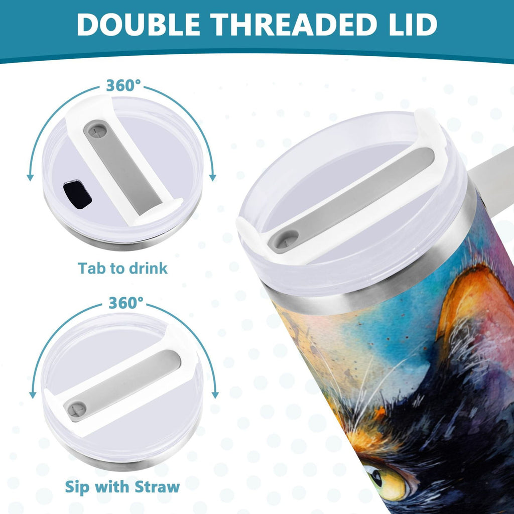30 oz Insulated Stainless Steel Tumbler Double Wall Stainless Steel Tumbler with 2-Way Drinking Watercolor Calico Cat - W835