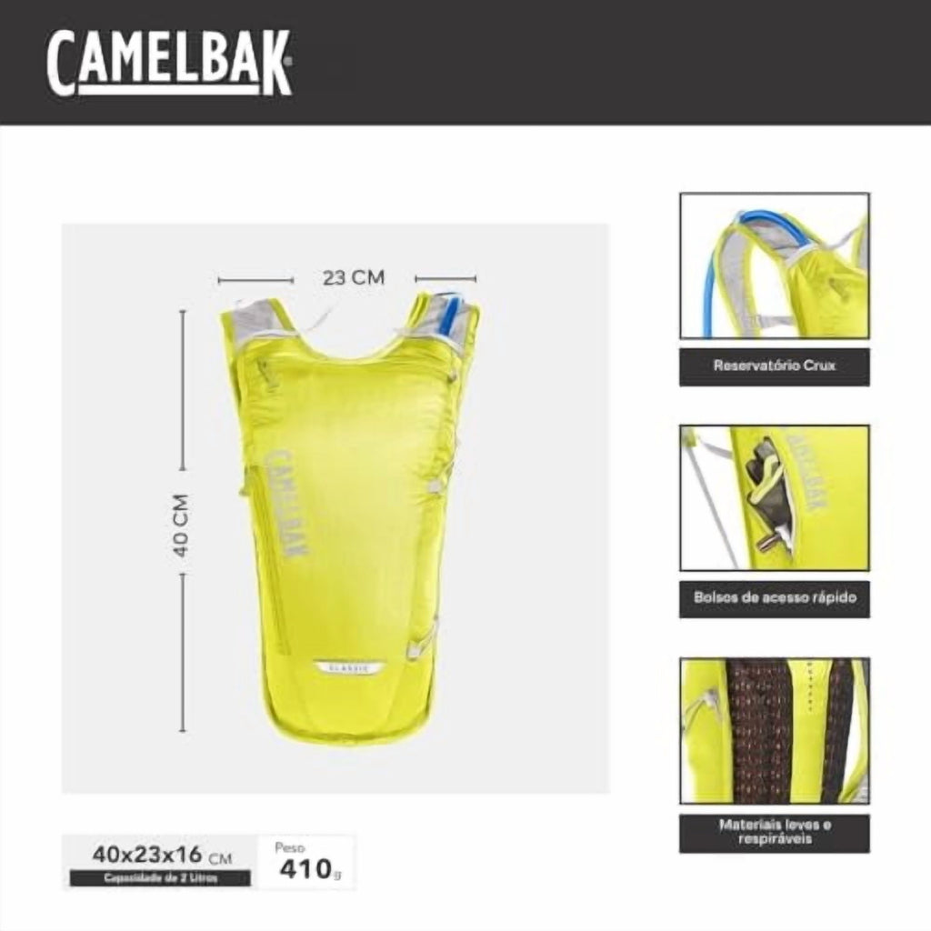 Camelbak Classic Light Hydration Pack Bag Inc Reservior Yellow/Silver 70oz - VYDM