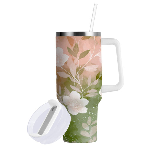 30 oz Insulated Stainless Steel Tumbler Double Wall Stainless Steel Tumbler with 2-Way Drinking Gradient Elegant Floral - FZON