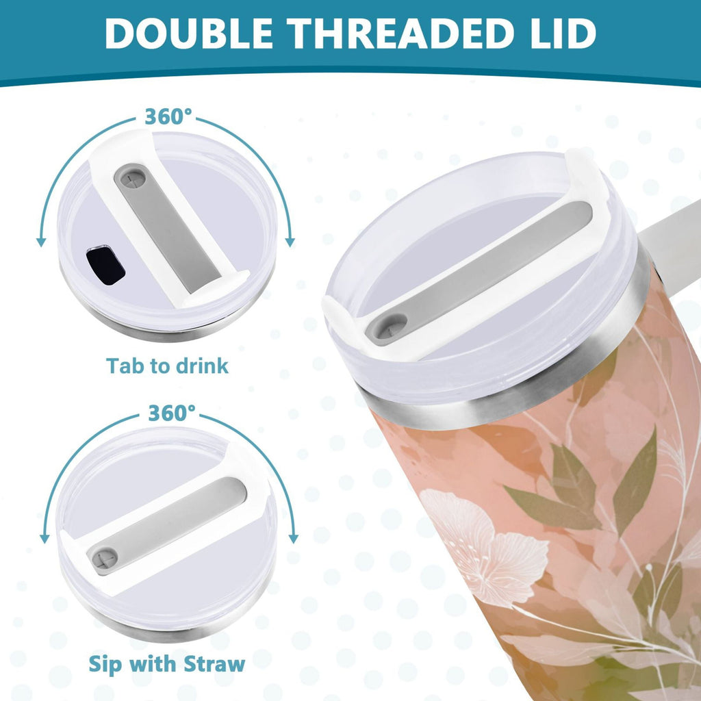 30 oz Insulated Stainless Steel Tumbler Double Wall Stainless Steel Tumbler with 2-Way Drinking Gradient Elegant Floral - FZON