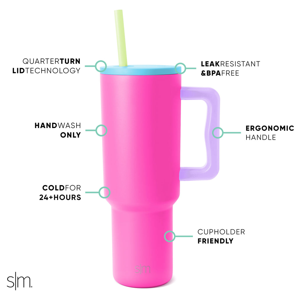 Simple Modern 40 fl oz Insulated Stainless Steel Trek Tumbler with Straw Lid | 80s Mix - H2J5