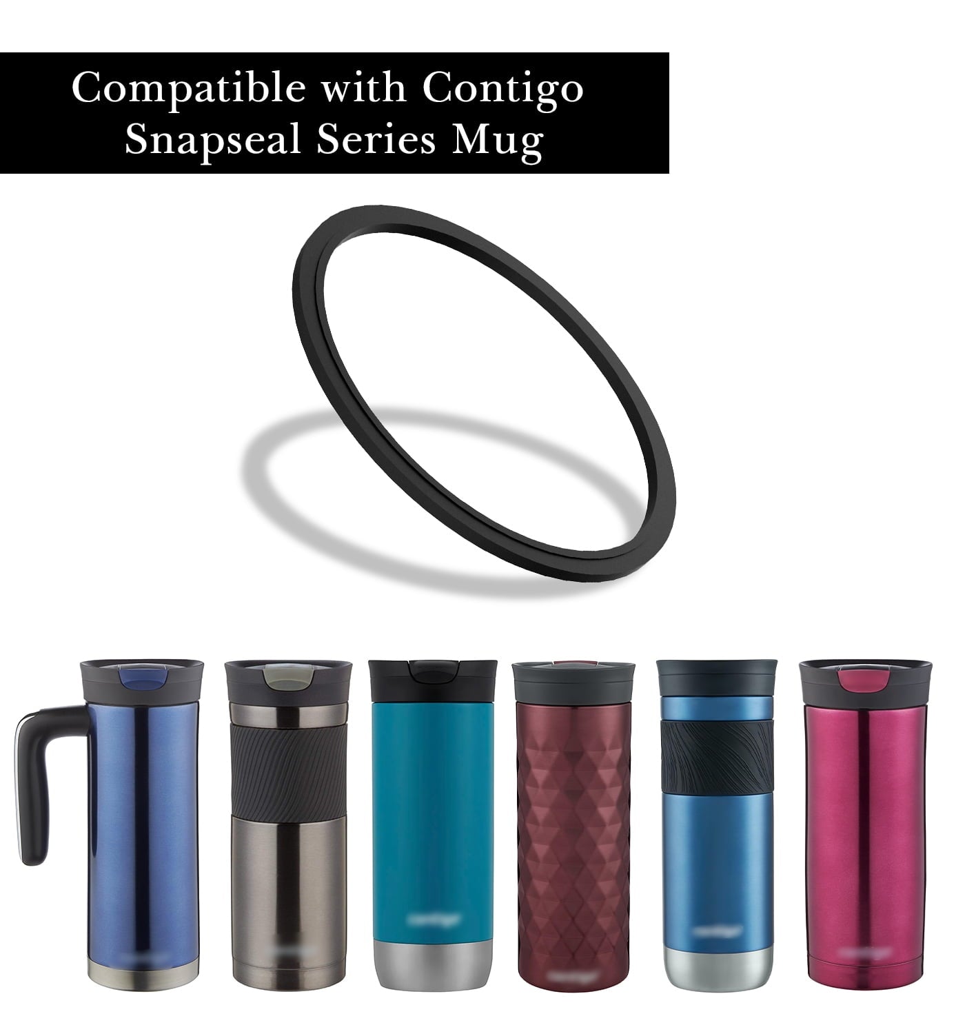 Linkidea 6 Pack Water Bottle Gasket Replacement Compatible with Contigo Byron Snapseal Travel Mug 16oz/20oz, Silicone O Ring Leak Proof Rubber Seal with Tweezer for Bottle Lid, Black - 43IC