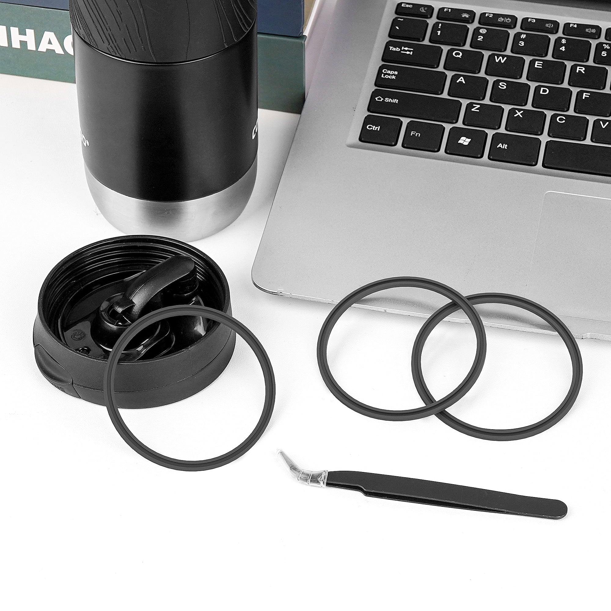 Linkidea 6 Pack Water Bottle Gasket Replacement Compatible with Contigo Byron Snapseal Travel Mug 16oz/20oz, Silicone O Ring Leak Proof Rubber Seal with Tweezer for Bottle Lid, Black - 43IC