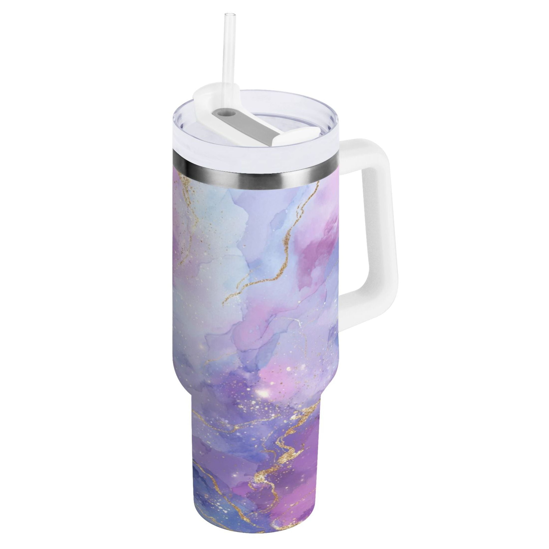 40 oz Insulated Stainless Steel Tumbler Double Wall Stainless Steel Tumbler with 2-Way Drinking Pink and Blue Marble Texture - 6EKH