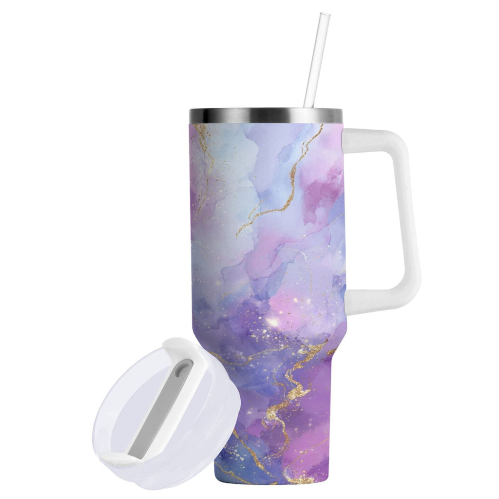 40 oz Insulated Stainless Steel Tumbler Double Wall Stainless Steel Tumbler with 2-Way Drinking Pink and Blue Marble Texture - 6EKH