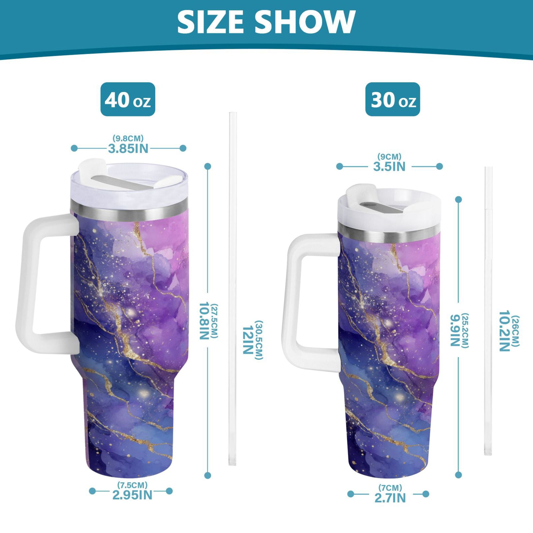 40 oz Insulated Stainless Steel Tumbler Double Wall Stainless Steel Tumbler with 2-Way Drinking Pink and Blue Marble Texture - 6EKH