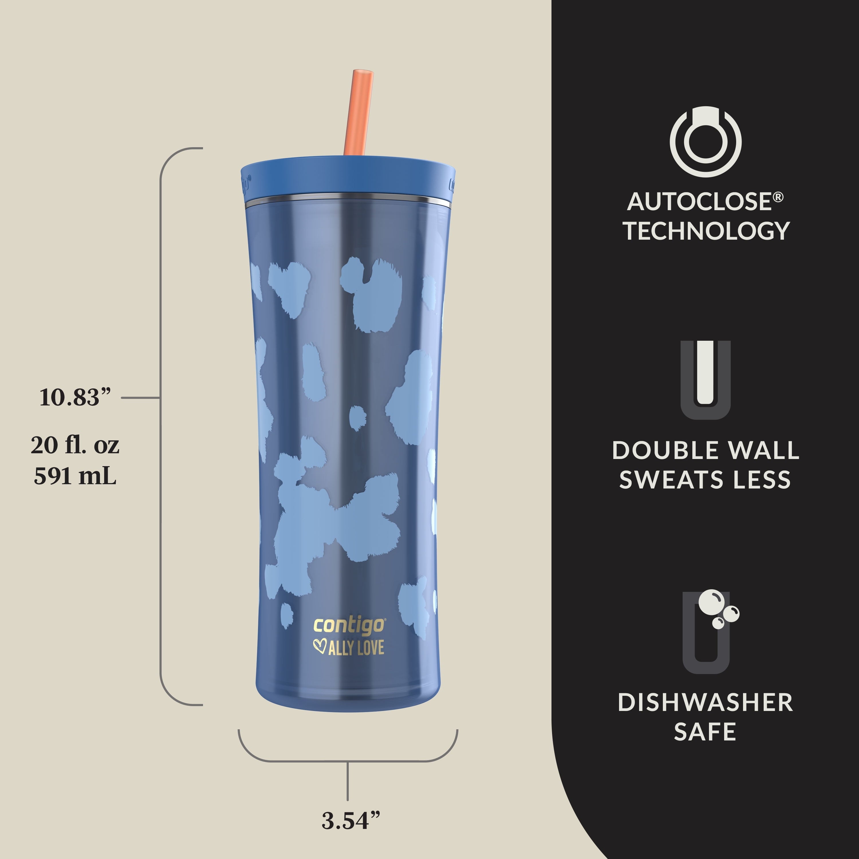 Contigo 20oz Shake &amp; Go Tumbler, Plastic with Straw, Stellar Jay Cowhide Couture - S5W7