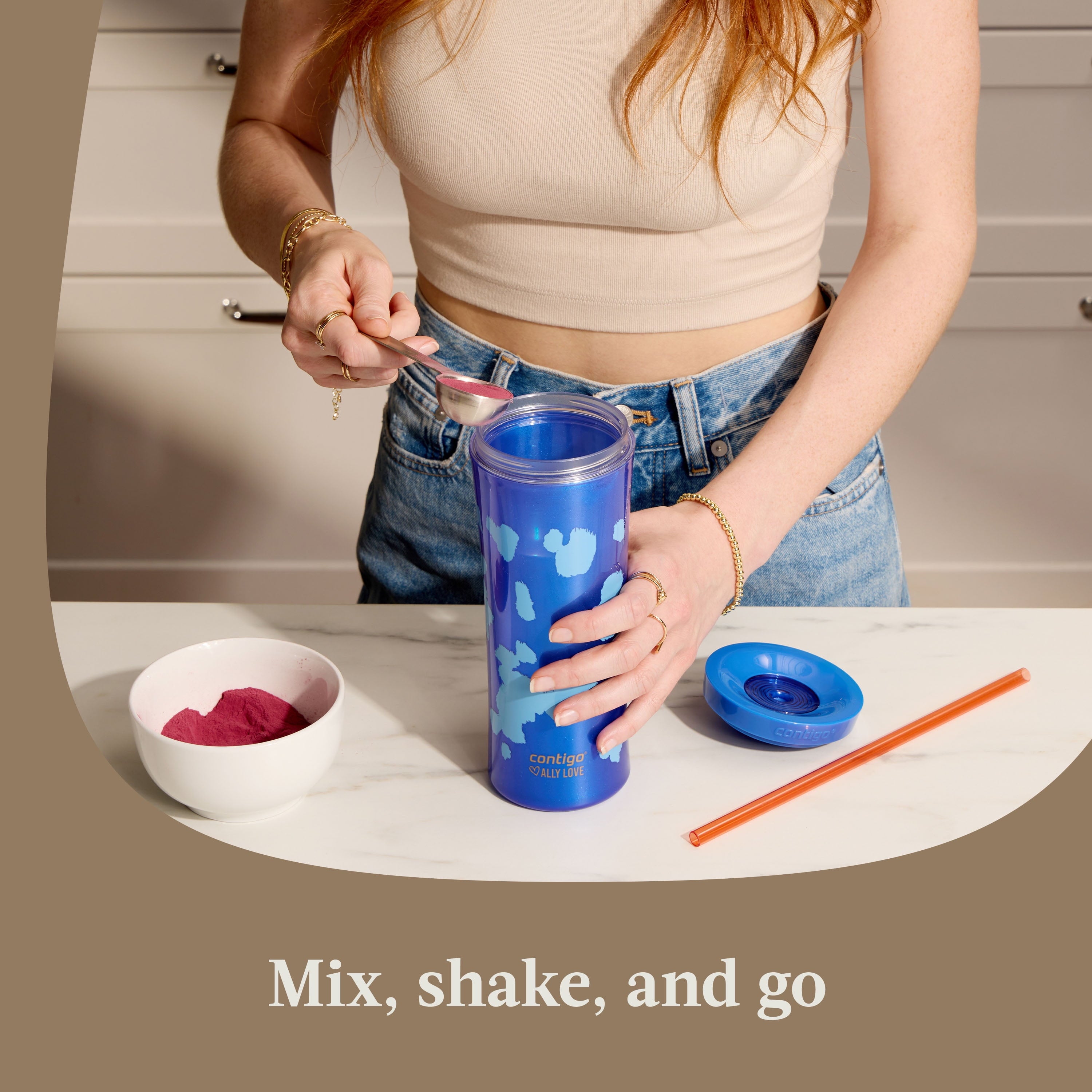 Contigo 20oz Shake &amp; Go Tumbler, Plastic with Straw, Stellar Jay Cowhide Couture - S5W7