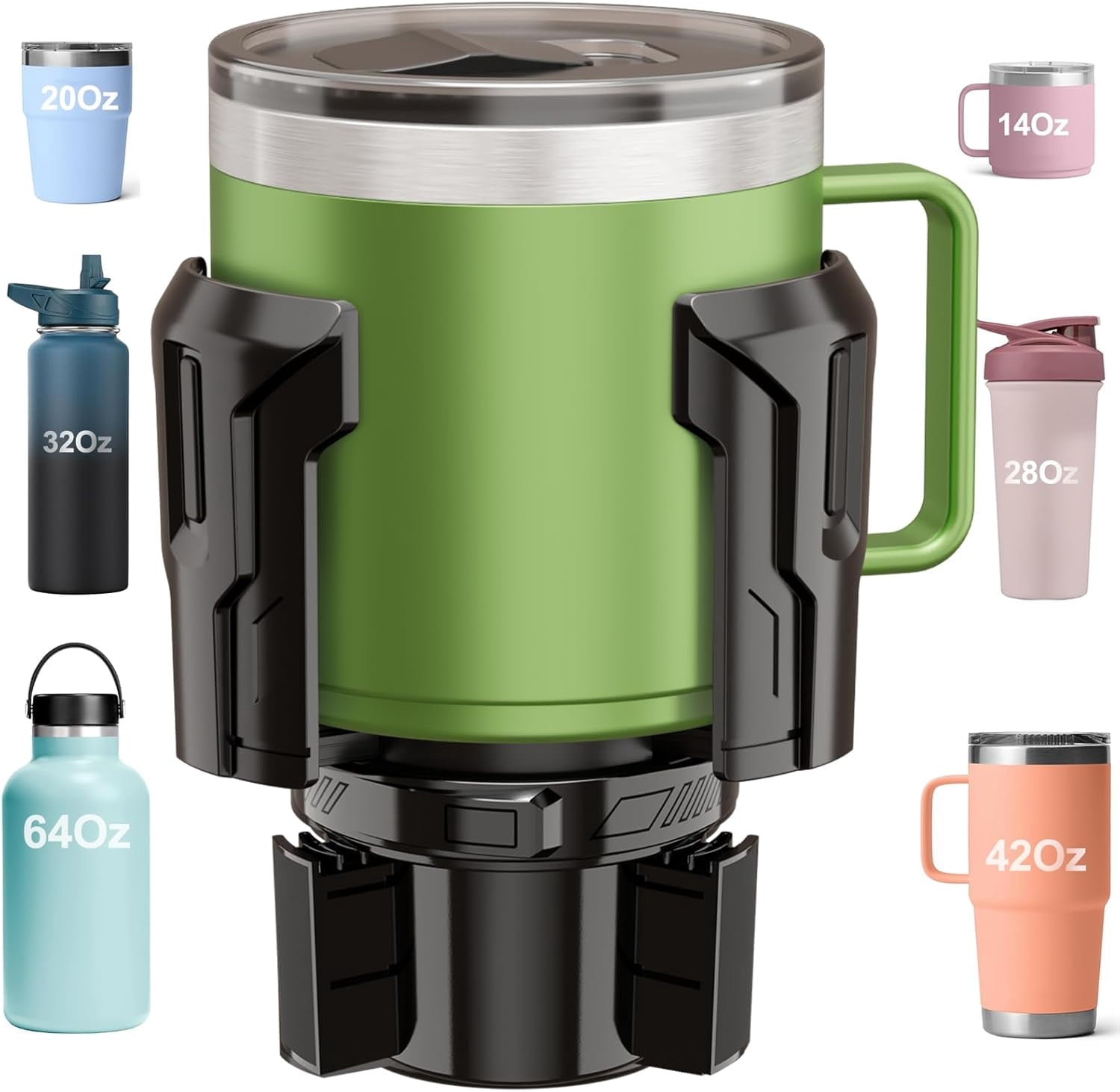 Cup Holder Expander: One-Button Open, Universal, Adjustable Holder(Diameter 2.6"- 4.8"), Cup Holder Expander for , , Nalgene, Takeya, Camelbak, Ramblers, , Tumblers, Mugs - V47Y