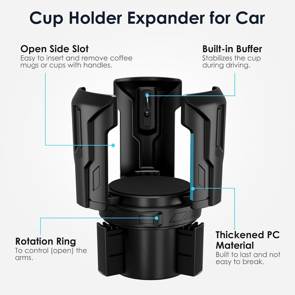 Cup Holder Expander: One-Button Open, Universal, Adjustable Holder(Diameter 2.6"- 4.8"), Cup Holder Expander for , , Nalgene, Takeya, Camelbak, Ramblers, , Tumblers, Mugs - V47Y
