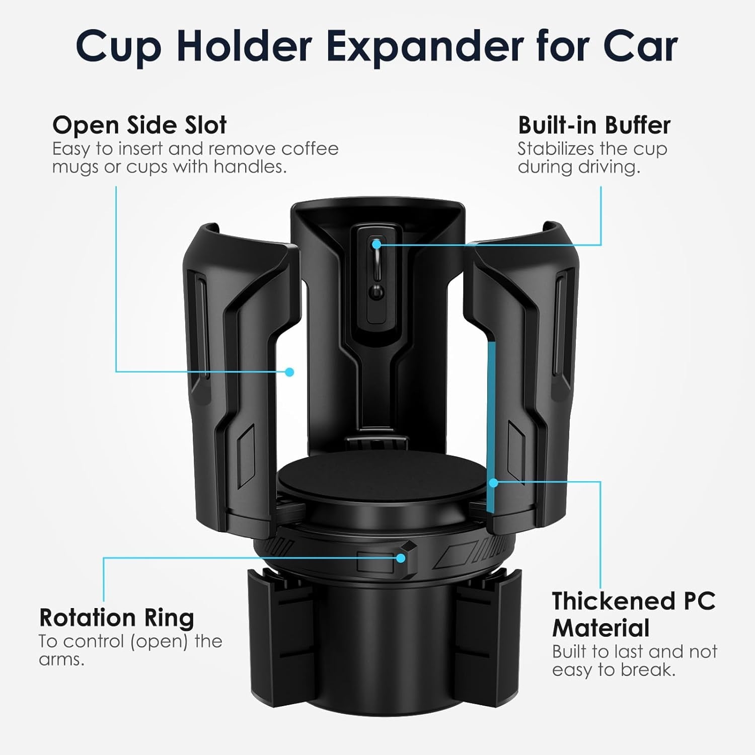 Cup Holder Expander: One-Button Open, Universal, Adjustable Holder(Diameter 2.6"- 4.8"), Cup Holder Expander for , , Nalgene, Takeya, Camelbak, Ramblers, , Tumblers, Mugs - V47Y