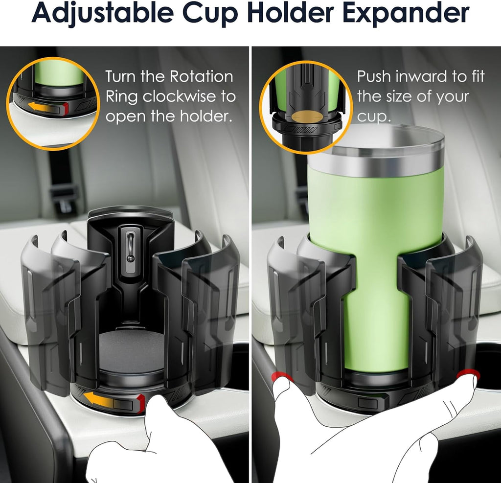 Cup Holder Expander: One-Button Open, Universal, Adjustable Holder(Diameter 2.6"- 4.8"), Cup Holder Expander for , , Nalgene, Takeya, Camelbak, Ramblers, , Tumblers, Mugs - V47Y