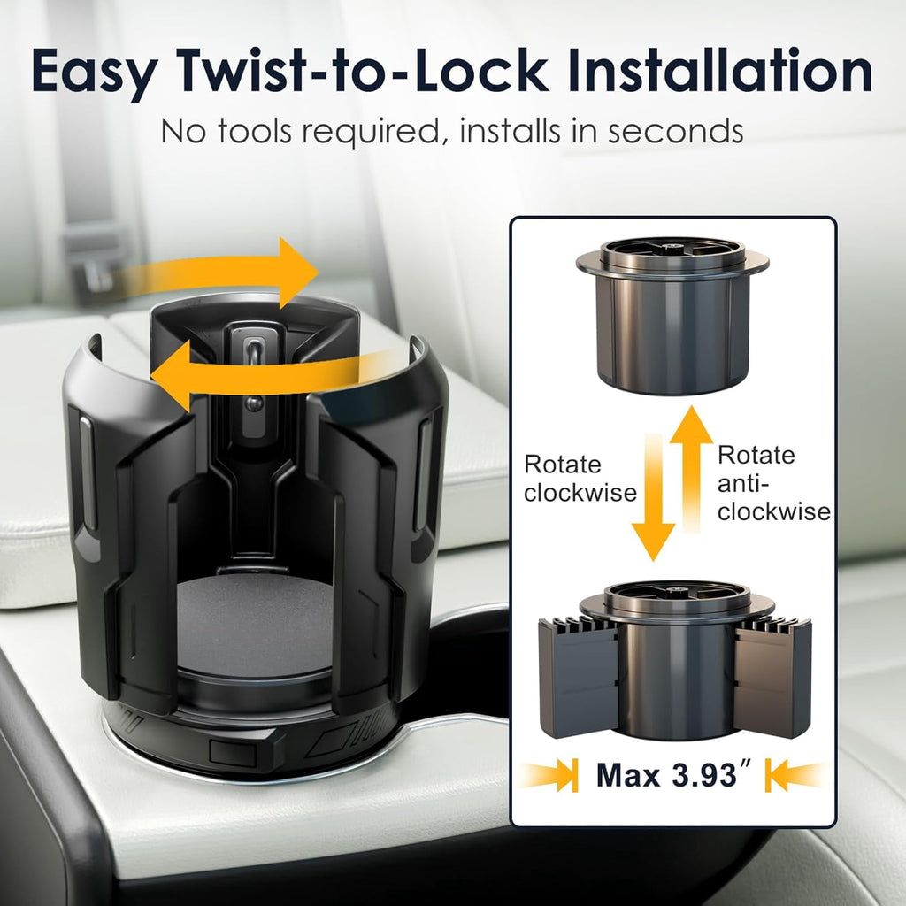 Cup Holder Expander: One-Button Open, Universal, Adjustable Holder(Diameter 2.6"- 4.8"), Cup Holder Expander for , , Nalgene, Takeya, Camelbak, Ramblers, , Tumblers, Mugs - V47Y