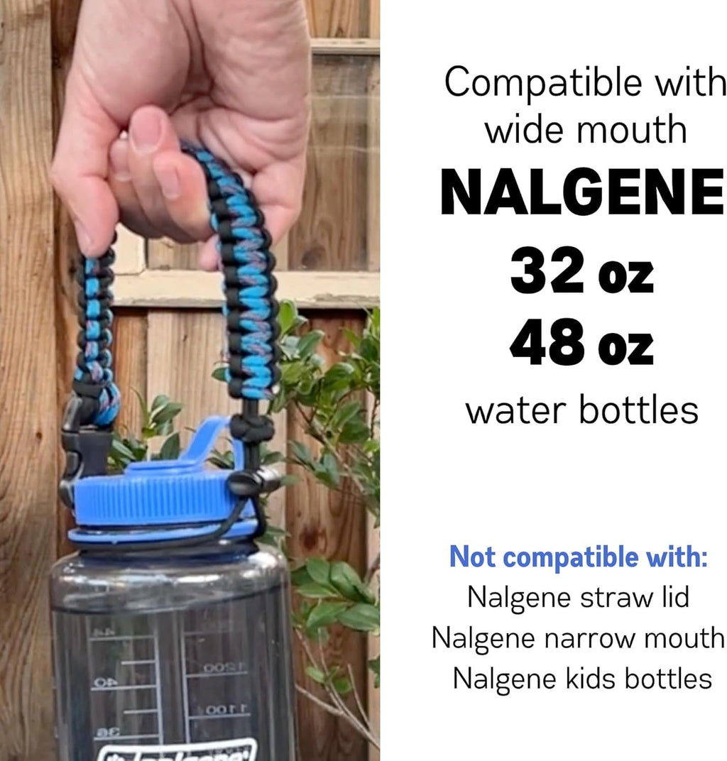 Hydrocord Handle for Nalgene Water Bottles, Fits Wide Mouth Water Bottles, Durable Carrier, Secure Accessories, Compatible with 32oz, 36oz, 48oz Water Bottle (Black) - G3GU