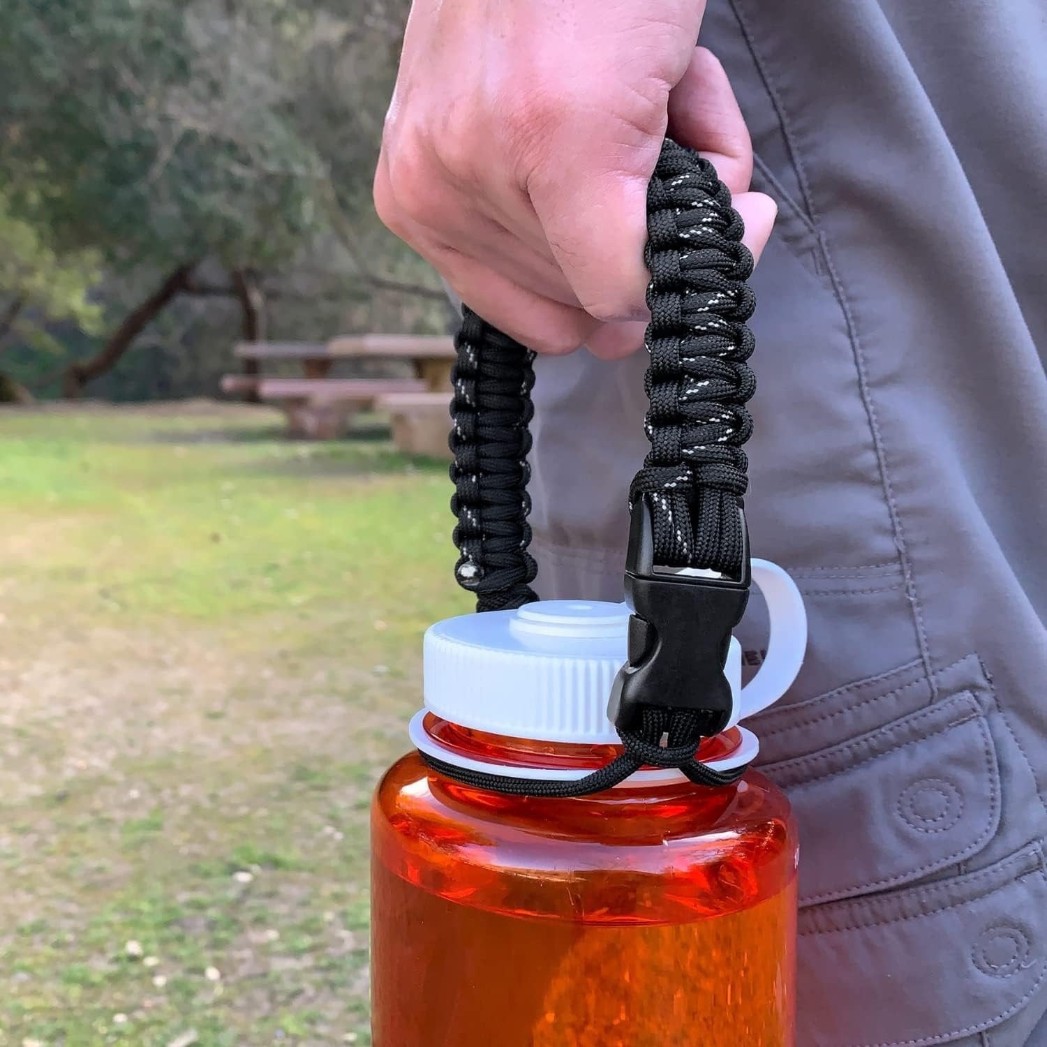 Hydrocord Handle for Nalgene Water Bottles, Fits Wide Mouth Water Bottles, Durable Carrier, Secure Accessories, Compatible with 32oz, 36oz, 48oz Water Bottle (Black) - G3GU