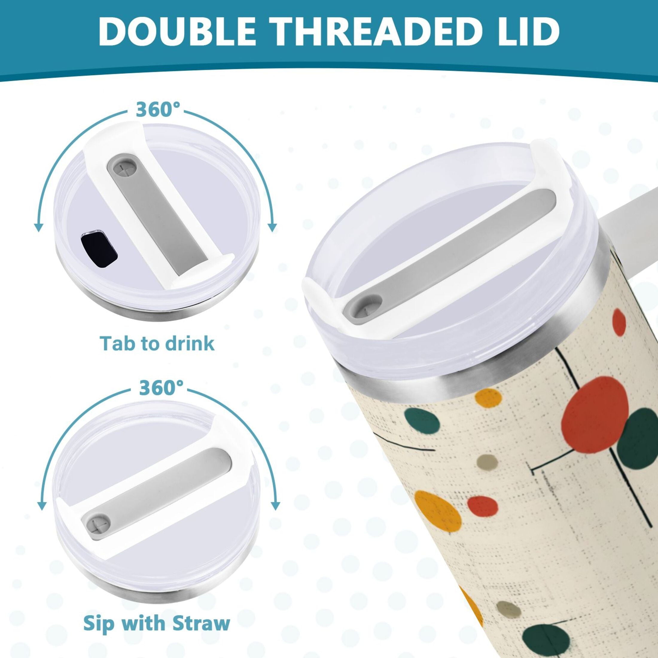 30 oz Insulated Stainless Steel Tumbler Double Wall Stainless Steel Tumbler with 2-Way Drinking Colorful Dots and Lines - GDZX