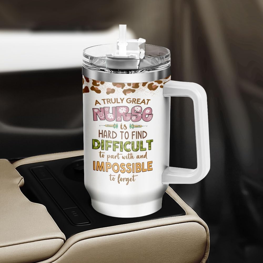 Tumbler 40 Oz With Handle Lid And Straw, Nurse Gifts, Black Camo White Engraved Print Travel Nurses Tumblers Handle Funny Cups Nursing For, Great Nurse Rainbow Daisy Flower - 6ZUO