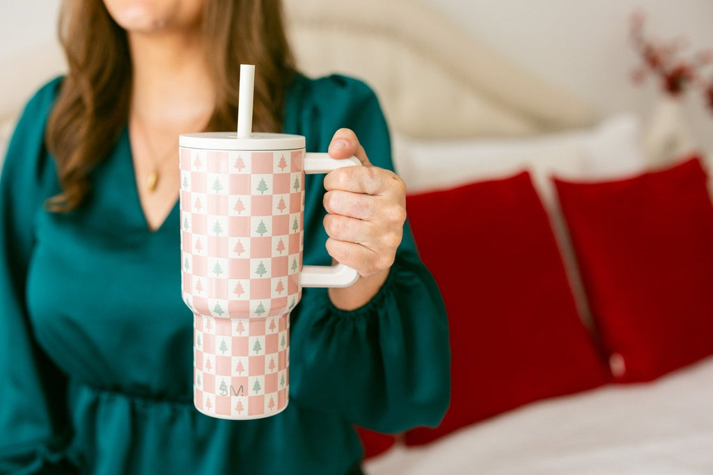 Simple Modern 30 fl oz Insulated Stainless Steel Trek Tumbler with Straw Lid | Seaglass Sage and Cream Checkmate - ON24